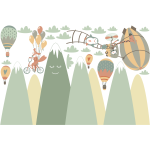 Ambiance - sticker stickers enfant montagnes scandinaves animaux dans le ciel