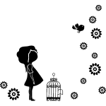 Ambiance - sticker sticker fillette et cage d'oiseau