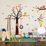 Ambiance - sticker sticker g�ant pour enfant - arbre, singe, girafe et oiseaux