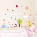 Ambiance - sticker sticker girafe, papillons et oiseaux avec des ballons