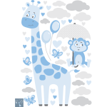Ambiance - sticker stickers girafes et singes amis sous une pluie de coeurs