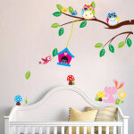 Ambiance - sticker sticker hiboux et cage oiseau sur un arbre