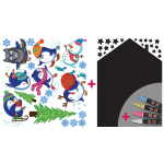 Ambiance - sticker stickers no�l pingouins + ardoise maison + 4 craies liquides