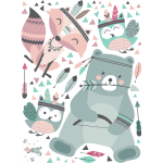 Ambiance - sticker stickers ourson et hiboux jouant aux indiens