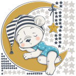 Ambiance - sticker stickers ourson mignon sur la lune et 100 �toiles + 100 �toiles phosphorescentes
