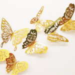 Ambiance - sticker pack de 36 papillons en papier adhsifs 3d mtal dors