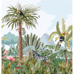 Ambiance - sticker papier peint panoramique jungle pr�encoll� animaux sauvages h 250 x l 240 cm