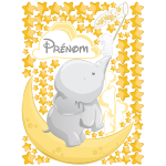 Ambiance - sticker sticker personnalisable pr�nom �l�phant et lapin attrapent les �toiles