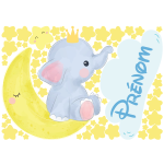 Ambiance - sticker sticker personnalis� pr�nom prince �l�phant assis sur la lune + 60 �toiles