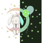 Ambiance - sticker stickers phosphorescents lapin assis sur la lune et 30 �toiles