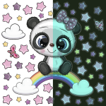 Ambiance - sticker stickers phosphorescents panda fille sur arc - en - ciel
