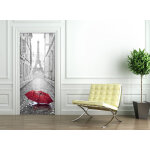 Ambiance - sticker sticker porte rue de paris, tour eiffel et parapluie 204 x 83 cm