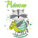 Ambiance - sticker sticker pr�nom personnalisable raton laveur sur son cheval � bascule