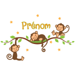 Ambiance - sticker sticker pr�nom personnalis� 3 singes b�b� sur une branche
