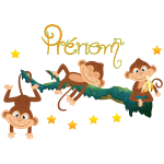 Ambiance - sticker sticker pr�nom personnalis� 3 singes sur une branche