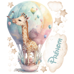 Ambiance - sticker sticker pr�nom personnalis� b�b� girafe en montgolfi�re