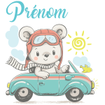 Ambiance - sticker sticker pr�nom personnalis� ourson en balade automobile