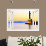 Ambiance - sticker sticker trompe l'oeil phare et le coucher du soleil