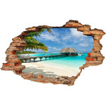 Ambiance - sticker sticker trompe l'oeil plage, palms et bungalow