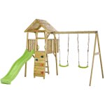 Aire de jeux bois, 2 balan�oires, toboggan, escalade, cabane woodi marron