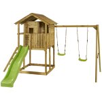 Aire de jeux en bois avec cabane sur pilotis wapiti avec balançoires, toboggan, cabane avec balcon marron ... Aire de jeux en bois avec cabane sur pilotis wapiti avec balançoires, toboggan, cabane avec balcon marron ...