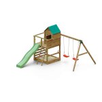 Aire de jeux avec cabane et 2 balan�oires marron