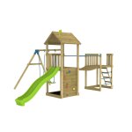 Aire jeux double plateforme bruyère bois fsc® marron - bleu - vert Aire jeux double plateforme bruyère bois fsc® marron - bleu - vert