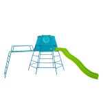 Aire de jeux �volutive toboggan explorer tour m�tal h201cm bleu
