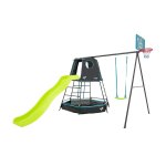 Aire de jeux m�tal panier de basket explorer tour m�tal h246cm bleu - noir - vert