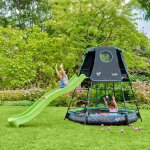 Aire de jeux m�tal toboggan explorer tour m�tal h201cm bleu - noir - vert