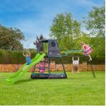 Aire de jeux m�tal toboggan explorer tour m�tal h201cm bleu - noir - vert