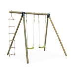 Aire de jeux mistral en bois avec 2 balan�oires et �chelle en corde en pin autoclave vert