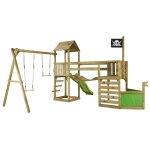 Aire de jeux pirate willi balanoire, trapze, toboggan, escalade, pont suspendu marron
