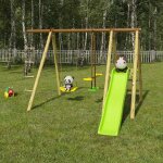 Aire de jeux poutre m�tal 1, 90 m, 5 enfants, techwood premium oreka pour enfants bois