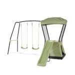 Aire de jeux avec toboggan et double balan�oire pour jardin vert / noir