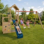 Aire de jeux avec toboggan xchange clever avec poutre m�tal 3 agr�s pour enfants bois