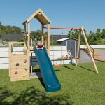 Aire de jeux avec toboggan xchange player poutre m�tal pour enfants bois