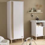 Armoire 1 porte détail imitation bois texturé et pieds bois - paloma blanc / marron Armoire 1 porte détail imitation bois texturé et pieds bois - paloma blanc / marron