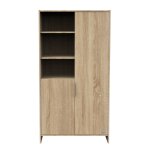 Armoire 2 portes et 3 niches avec poign�es dor�es d�cor ch�ne dor� - azur marron