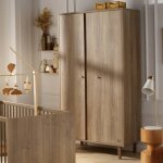 Armoire 2 portes avec d�tail imitation bois textur� et pieds bois - mokka marron
