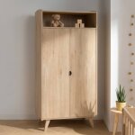 Armoire 2 portes et une niche avec �tag�res et penderie - poign�es m�tal d�cor bois h�tre charme - mia ...