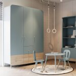 Armoire 3 portes et 4 tiroirs bleu