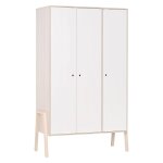 Armoire 3 portes, 5 tagres et spot dcor bois acacia et blanc