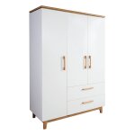 Armoire b�b� 3 portes et 2 tiroirs � fermeture douce finn blanc / ch�ne dor�