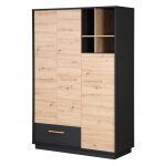 Armoire bb scandinave 3 portes et 1 tiroir lenn anthracite / chne artisan