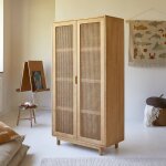 Armoire enfant en bois d'orme massif et cannage luis naturel
