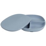 Assiette b�b� silicone ventouse avec couvercle bleu