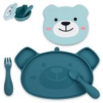 Assiette + bol ventous�s en silicone ourson bleu bleu