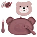 Assiette + bol ventous�s en silicone - ourson rose rose