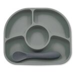 Assiette  compartiments ventouse et cuillre en silicone gris
